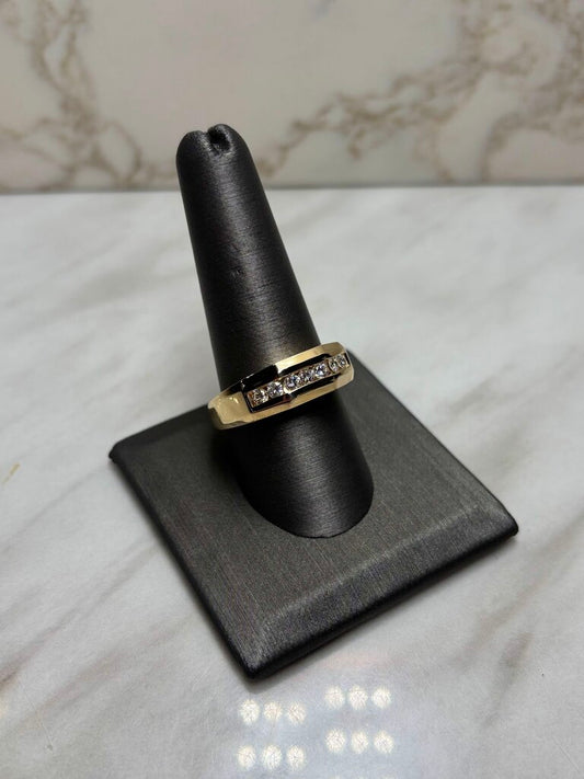 14KT YG 1/4CTTW CHANNEL SET MENS RING HOLLOW SZ 12