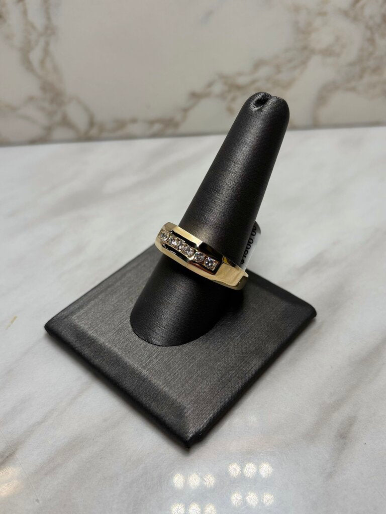 14KT YG 1/4CTTW CHANNEL SET MENS RING HOLLOW SZ 12