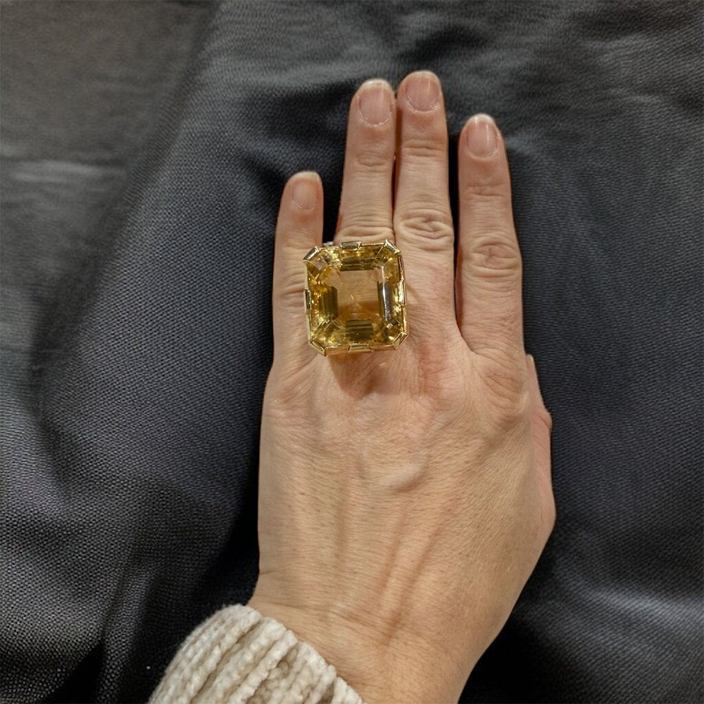 14KT YG 105CT CITRINE RING W/ APPRAISAL SZ 8