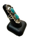 SS 2 STONE OBLONG TURQ RING SZ 6.5