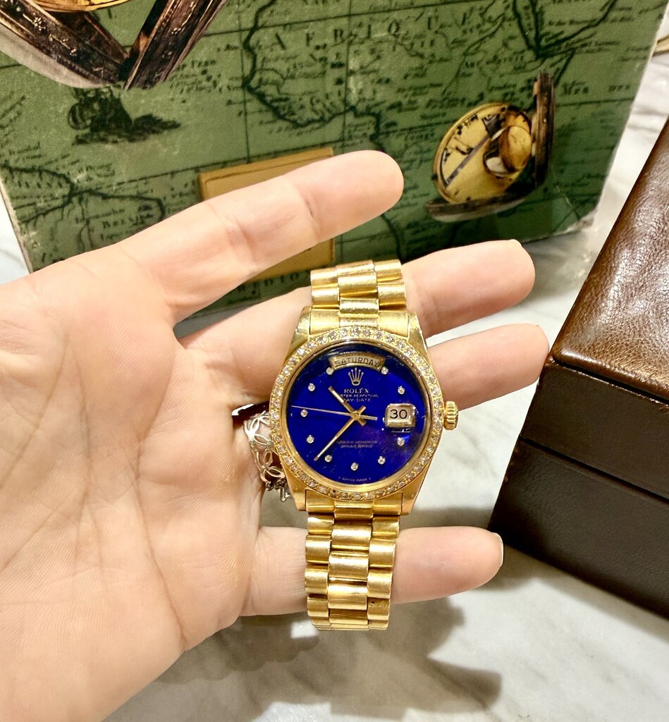 1973 ROLEX 36MM PRESIDENT LAPIS FACE W/ORIGINAL FACE IN ORGINAL BOX