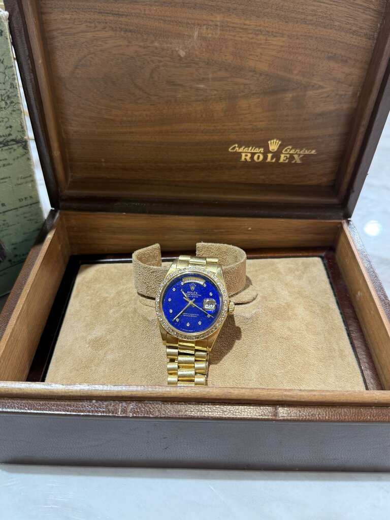 1973 ROLEX 36MM PRESIDENT LAPIS FACE W/ORIGINAL FACE IN ORGINAL BOX