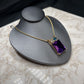 14KT YG LG EMERALD CUT AMETHYST W/BLUE TOPAZ & WHITE SAPPHIRE PENDANT ON 18" WHEAT LINK CHAIN