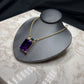 14KT YG LG EMERALD CUT AMETHYST W/BLUE TOPAZ & WHITE SAPPHIRE PENDANT ON 18" WHEAT LINK CHAIN