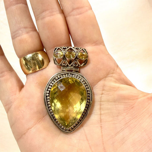 SS LEMON CITRINE PEAR SHAPE PENDANT NO CHAIN