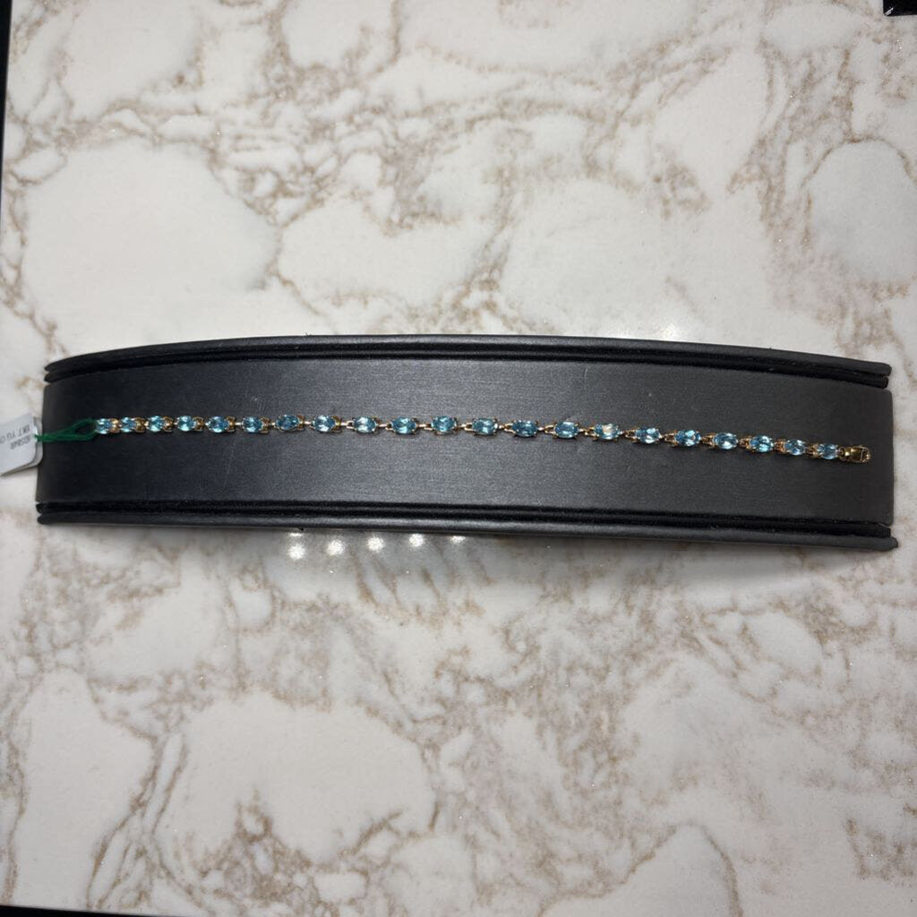 10KT YG OVAL BLUE TOPAZ BRACELET