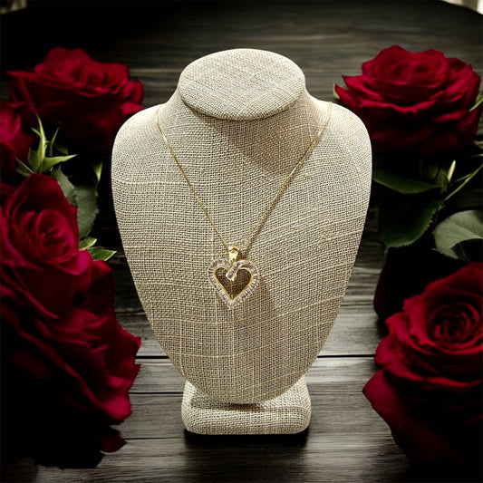 14KT YG BAG &RB HEART PENDANT ON BOX CHAIN 18"