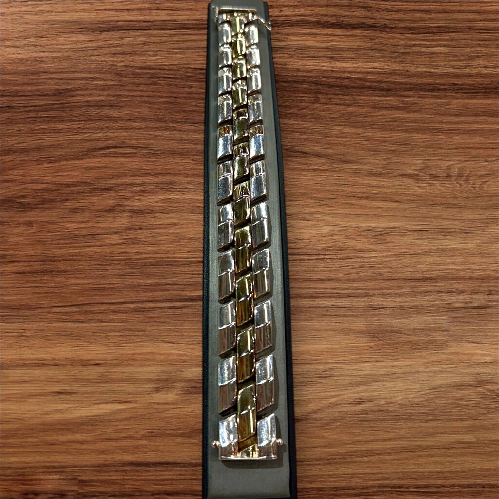 SS WIDE LINK TUTONE PLATE TENNIS BRACELET