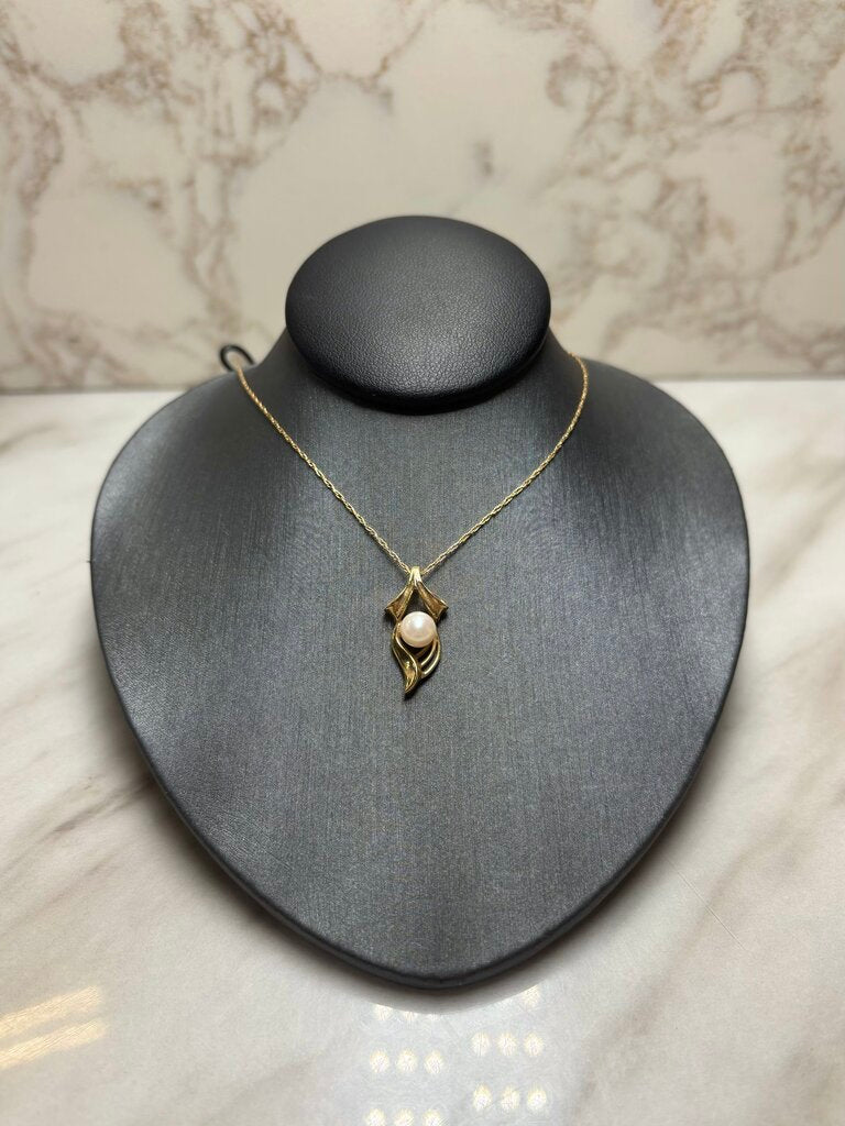 14KT YG FWP PENDANT ON 18" CHAIN