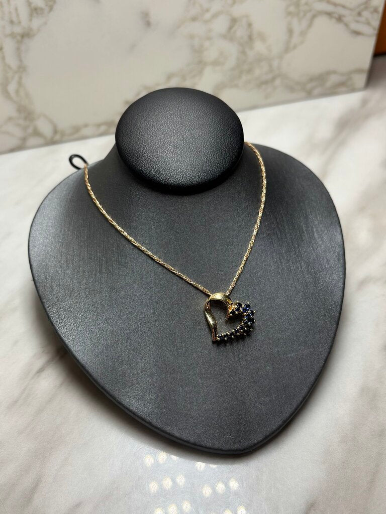 14KT YG HEART SAPPHIRE PENDANT ON 18" CHAIN