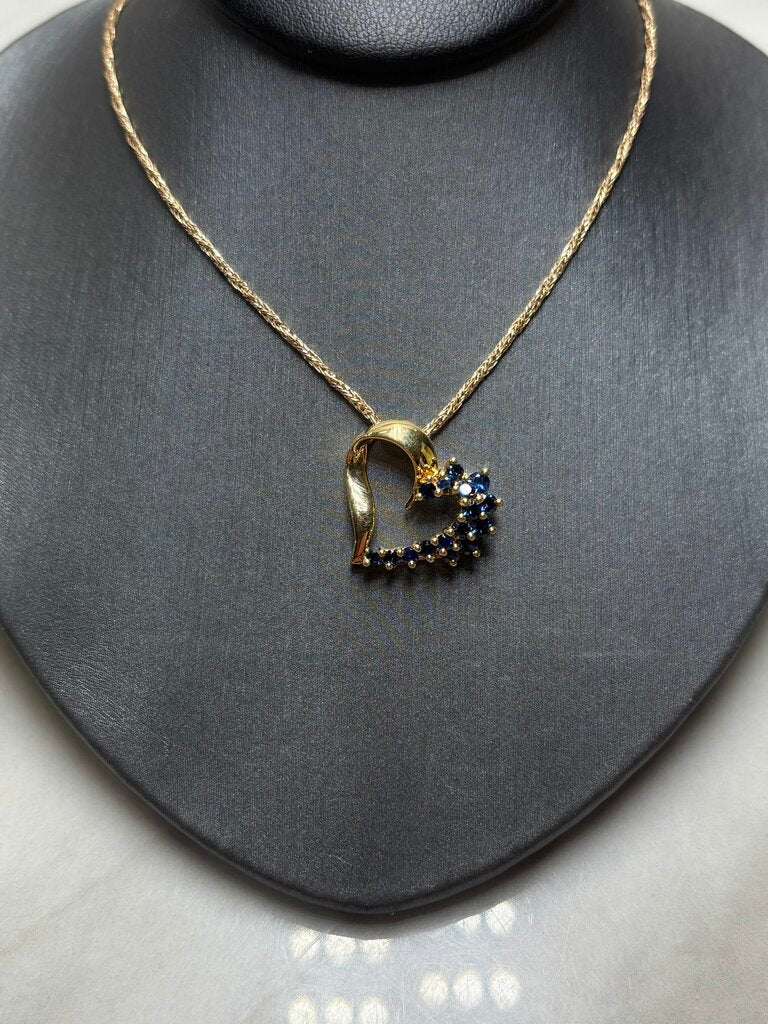 14KT YG HEART SAPPHIRE PENDANT ON 18" CHAIN