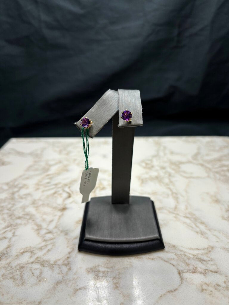 14KT YG 1.25CTTW AMETHYST STUD EARRINGS