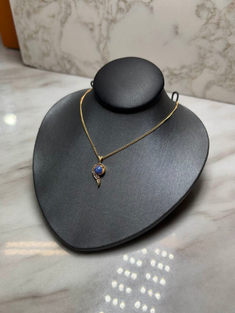 14KT YG STAR SAPPHIRE W/SINGLE CUT DIAMOND ON CHAIN