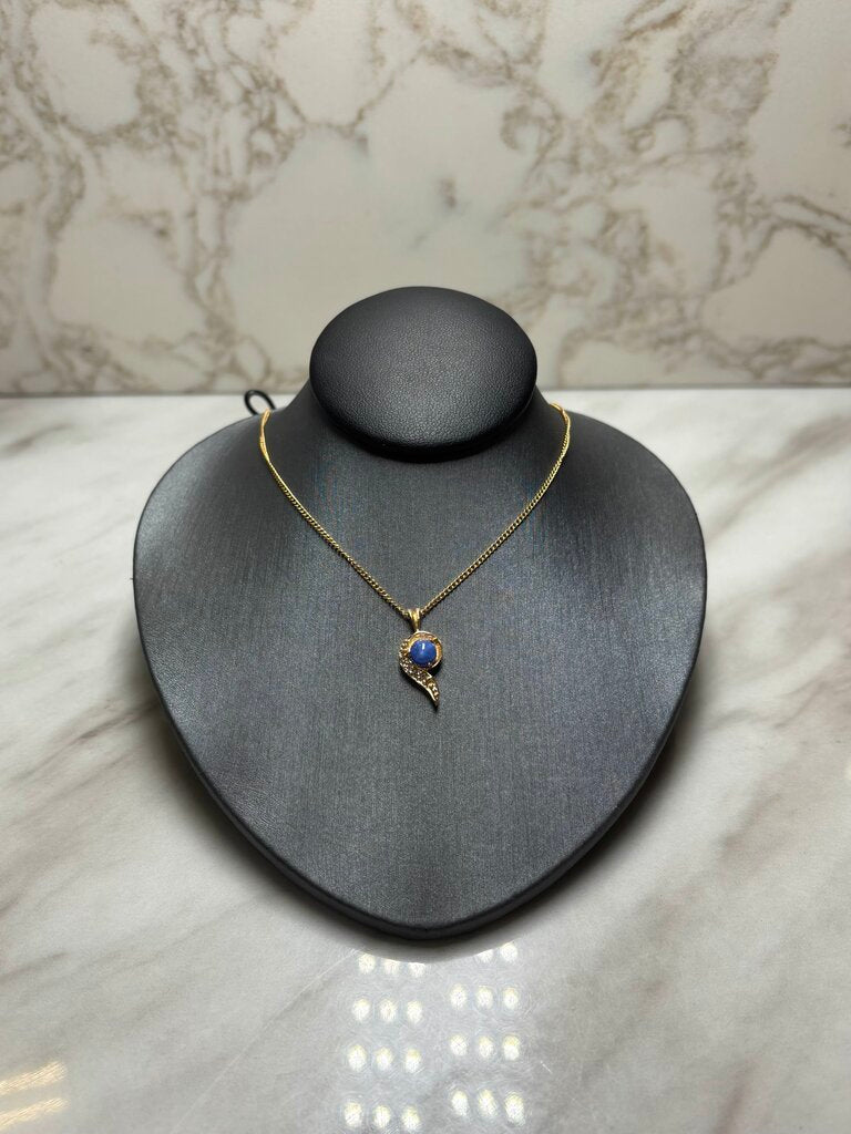 14KT YG STAR SAPPHIRE W/SINGLE CUT DIAMOND ON CHAIN