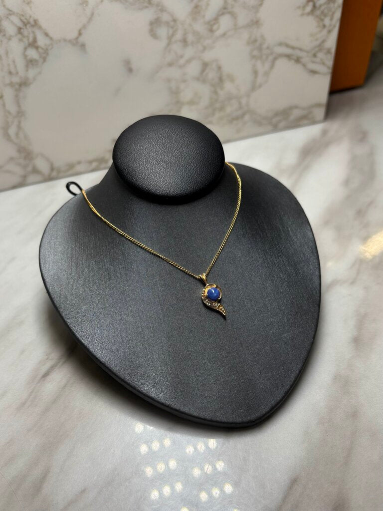 14KT YG STAR SAPPHIRE W/SINGLE CUT DIAMOND ON CHAIN