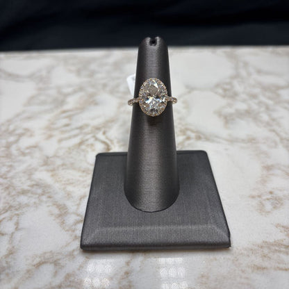 14KT YG 3.01CT LG OVAL VVS2 F HALO STYLE RING SZ 5.5