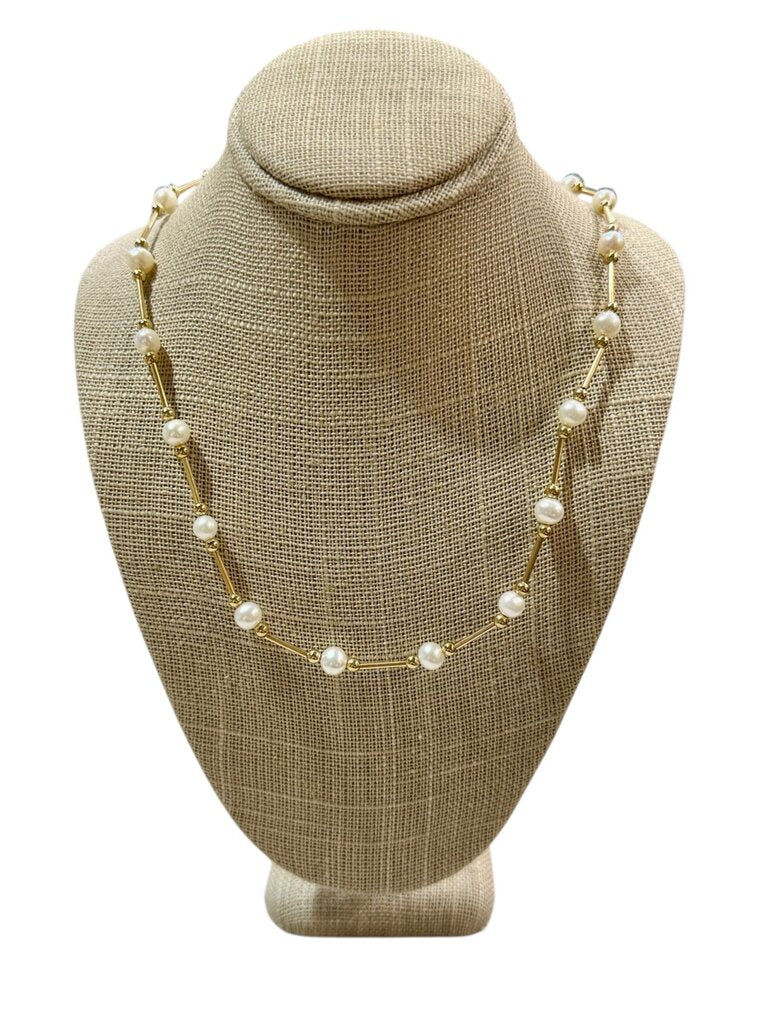 14KT YG FWP & BAR BEADED NECKLACE LINK CHAIN
