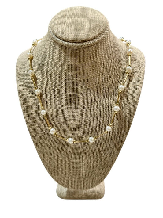 14KT YG FWP & BAR BEADED NECKLACE LINK CHAIN