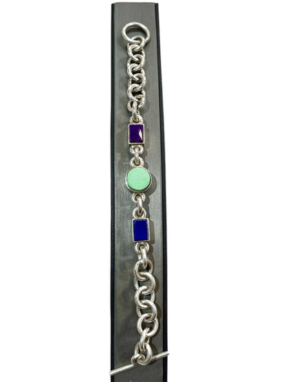SS RAY STACEY NAVAJO STAMPED TOGGLE BRACELT /MULTI STONE