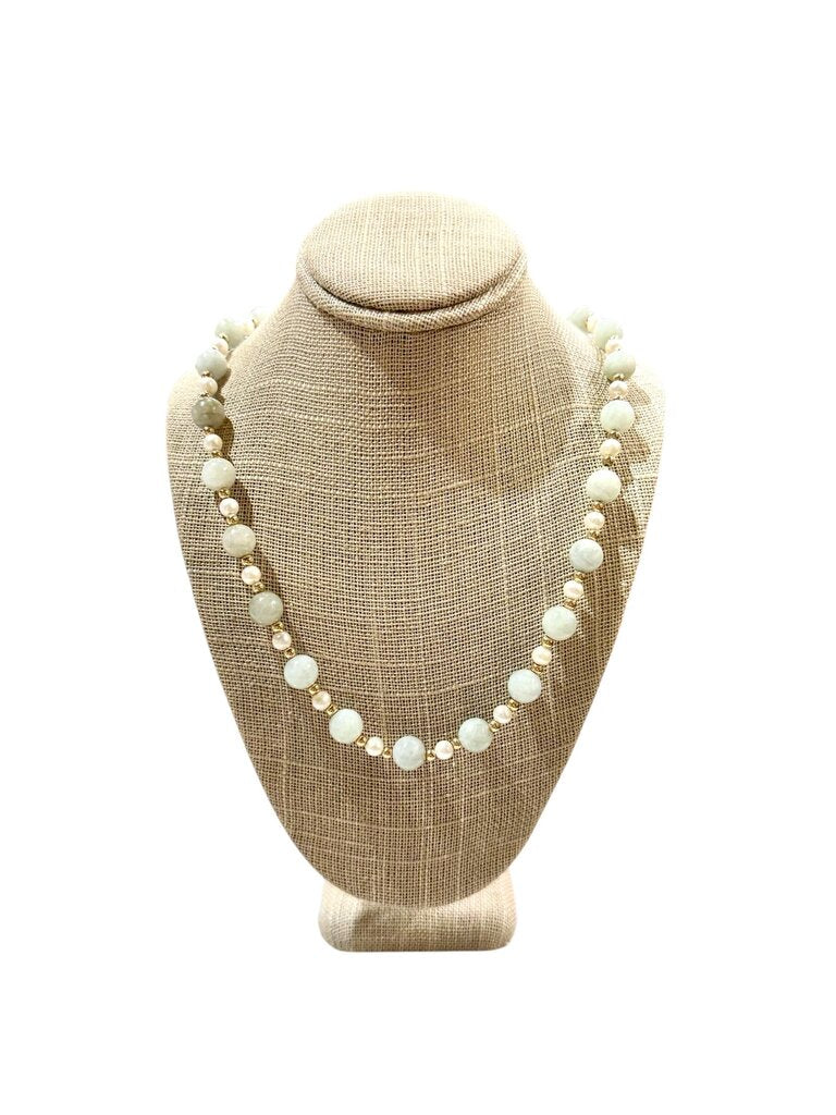 SS/14KT YG JADE W/GOLD BEADES FWP 18" NECKLACE