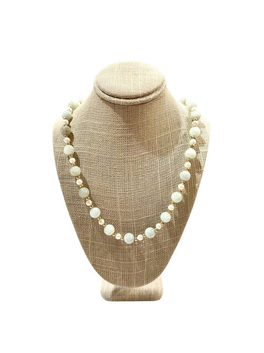 SS/14KT YG JADE W/GOLD BEADES FWP 18" NECKLACE