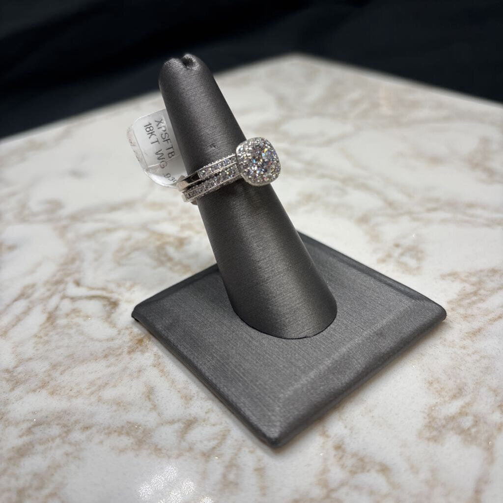 18KT WG .93CT VS2 F LAB GROWN RB CTR W/HALO MATCHING BAND TACORI WEDDINGSET 1.72TW UNSOLDERED SZ 6.5