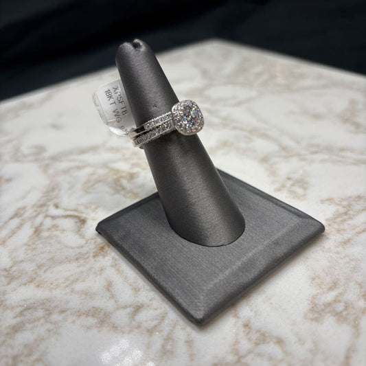 18KT WG .93CT VS2 F LAB GROWN RB CTR W/HALO MATCHING BAND TACORI WEDDINGSET 1.72TW UNSOLDERED SZ 6.5