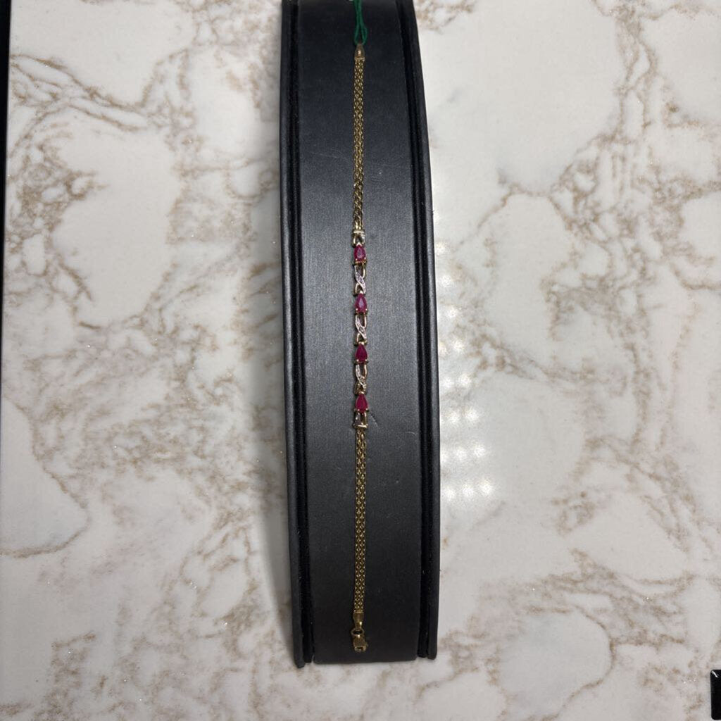 10KT YG RUBY TENNIS BRACELET