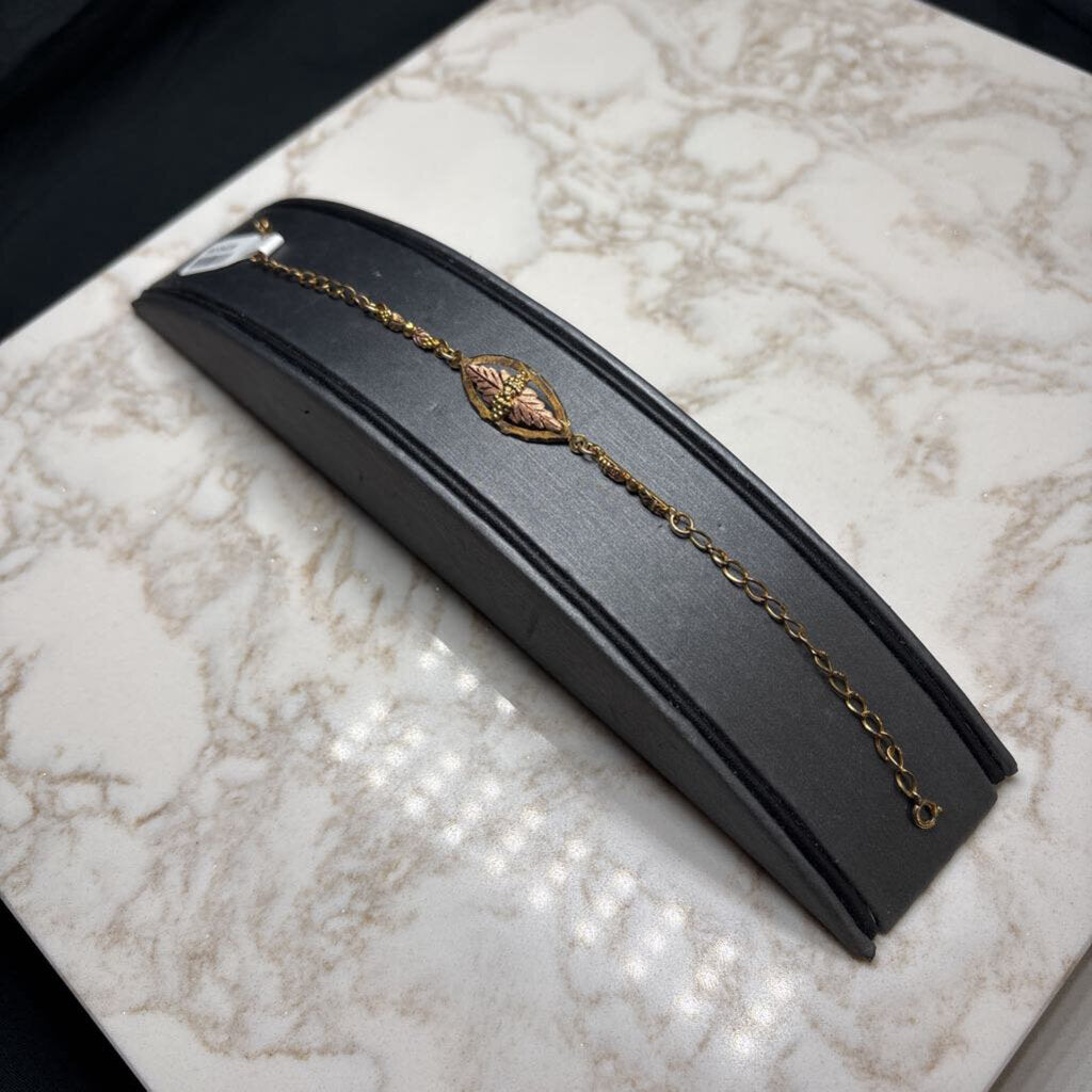 10KT YG BHG LEAVES & BERRIES TENNIS BRACELET