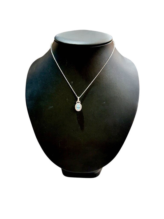 SS OVAL TOPAZ HALO STYLE PENDANT ON CHAIN