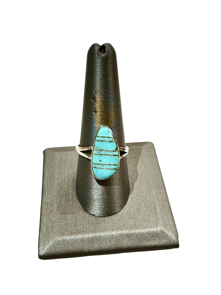 SS BEZEL SET TURQ PEAR SHAPE STONE SZ 10