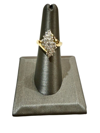 14KT YG 1CTTW CLUSTER GRADUATED 3 ROW RING SZ 6.5