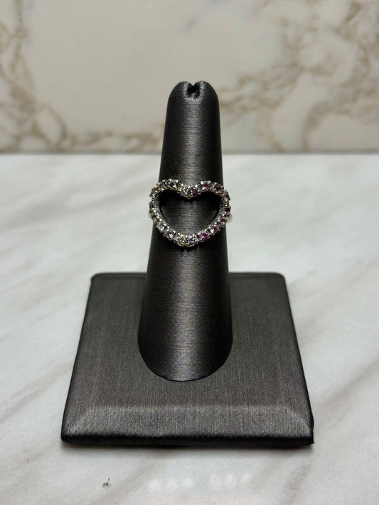14KT WG HEART HALF/ HALF WHITE DIAMOND FASHION RING SZ 7.5