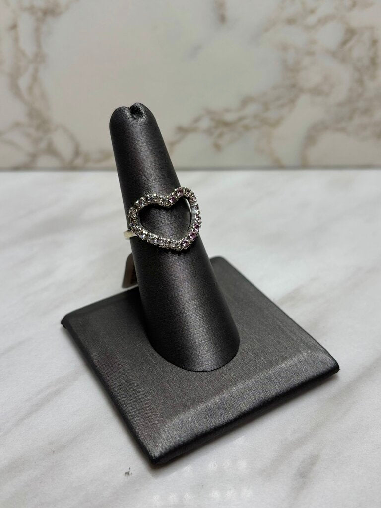 14KT WG HEART HALF/ HALF WHITE DIAMOND FASHION RING SZ 7.5