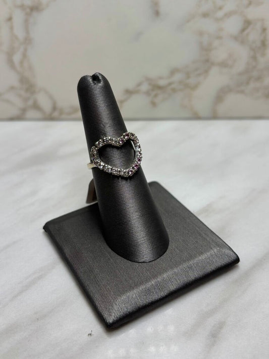 14KT WG HEART HALF/ HALF WHITE DIAMOND FASHION RING SZ 7.5