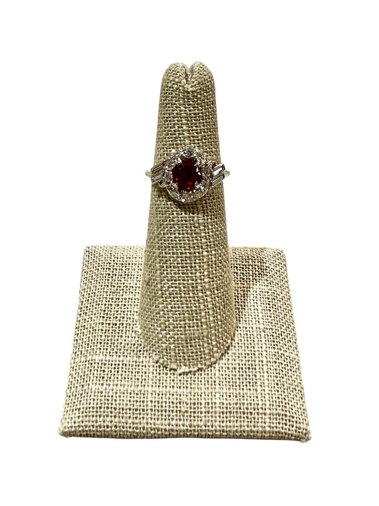 PLAT 1.13CT NATURAL RUBY W/RB & BAG DIA .53CTTW RING SZ 5 W/ PAPERS