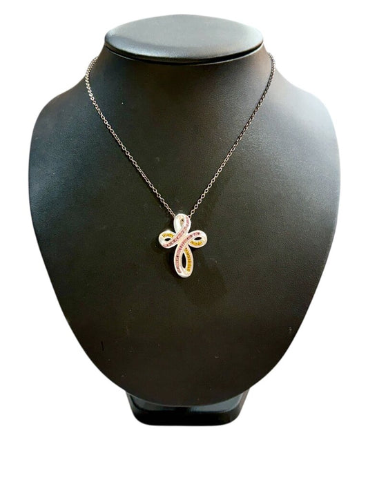 SS MULTI COLOR PINK& YELLOW SAPHIRE CROSS PENDANT NO CHAIN