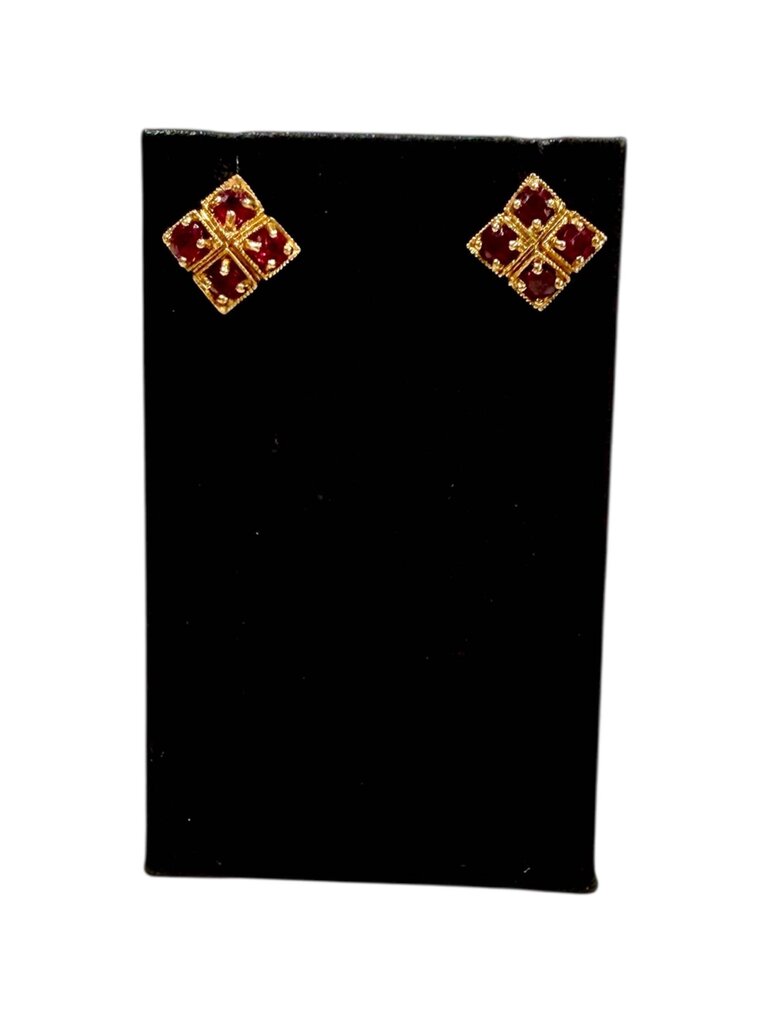 14KT YG RUBY MULTI STONE STUD EARRINGS NO BACKS