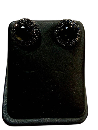 SS LG RB BLK SPINEL STUD W/BLK SPINEL JACKET HALO EARRINGS