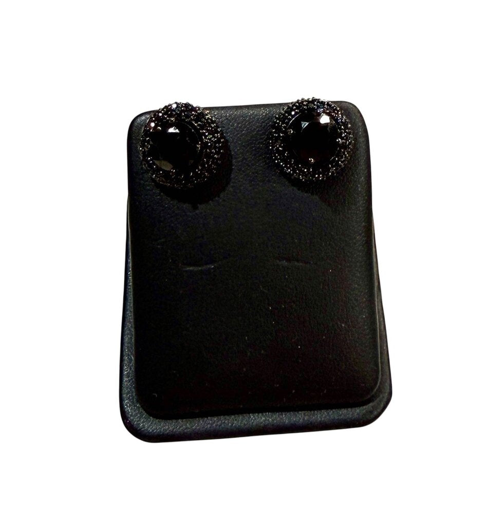 SS LG RB BLK SPINEL STUD W/BLK SPINEL JACKET HALO EARRINGS