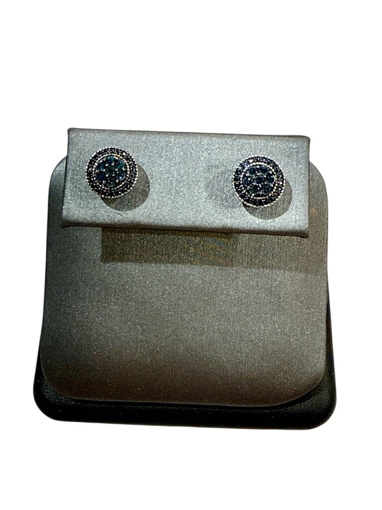 SS BLUE DIAMOND ILLUSION STUD EARRINGS NO BACKS