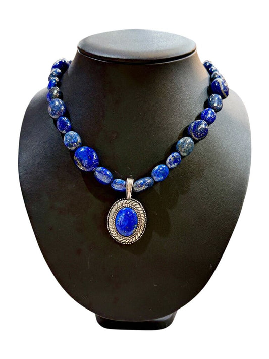 SS LG 18" LAPIS NECKLACE W/REMOVABLE LAPIS PENDANT