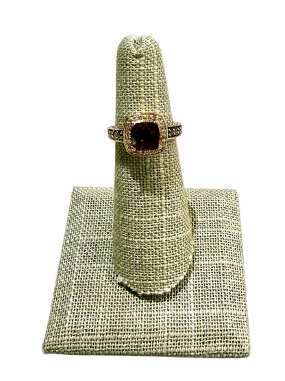14KT RG LEVIAN RHODOLITE GARNET W/BROWN & WHITE DIAMONDS SZ 5.25