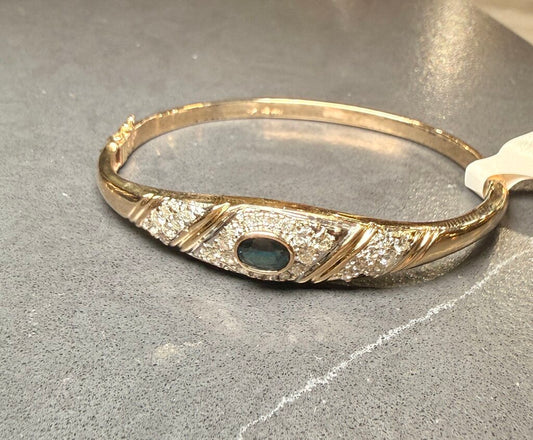 14KT YG SAPPHIRE W/DIAMOND ACCENT BANGLE