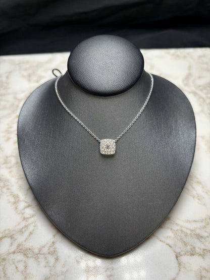 14KT WG 1/2CTTW RB DOUBLE HALO PENDANT ON 16"- 18" CHAIN PAPERS
