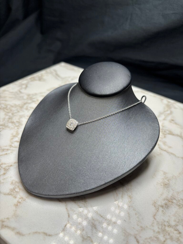 14KT WG 1/2CTTW RB DOUBLE HALO PENDANT ON 16"- 18" CHAIN PAPERS