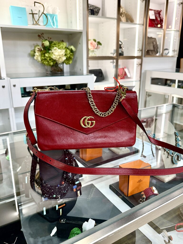 GUCCI DOUBLE TOP HANDLE BAG MEDIUM RED &BLK ENVELOPE STYLE CROSS BODY BAG