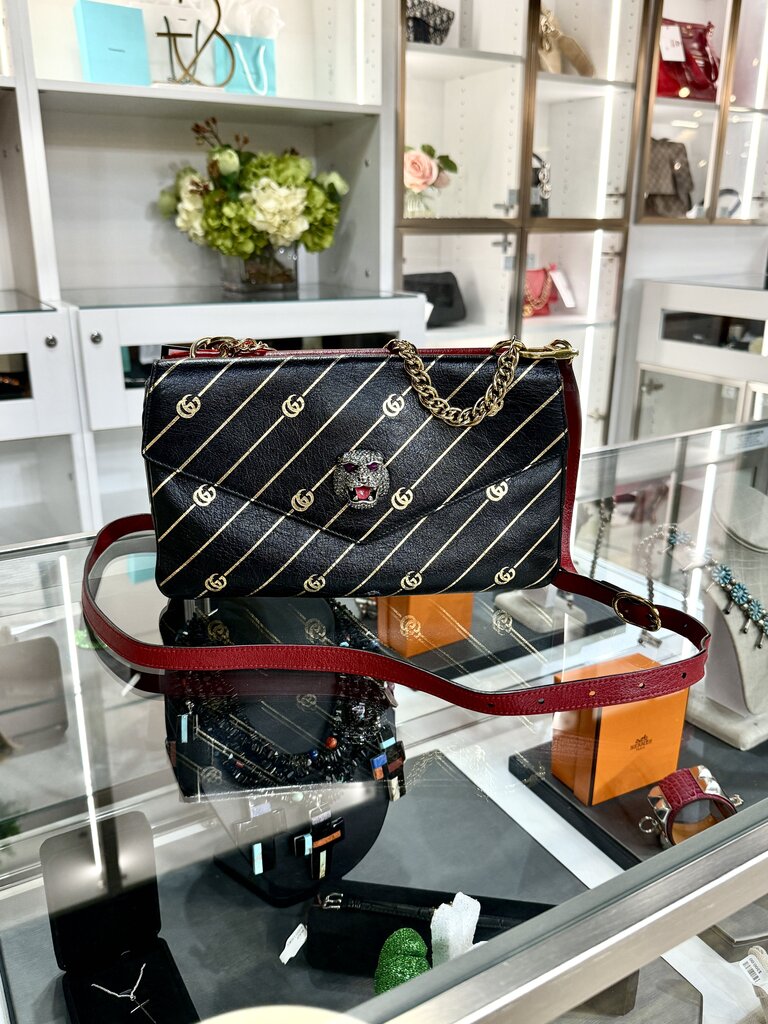 GUCCI DOUBLE TOP HANDLE BAG MEDIUM RED &BLK ENVELOPE STYLE CROSS BODY BAG
