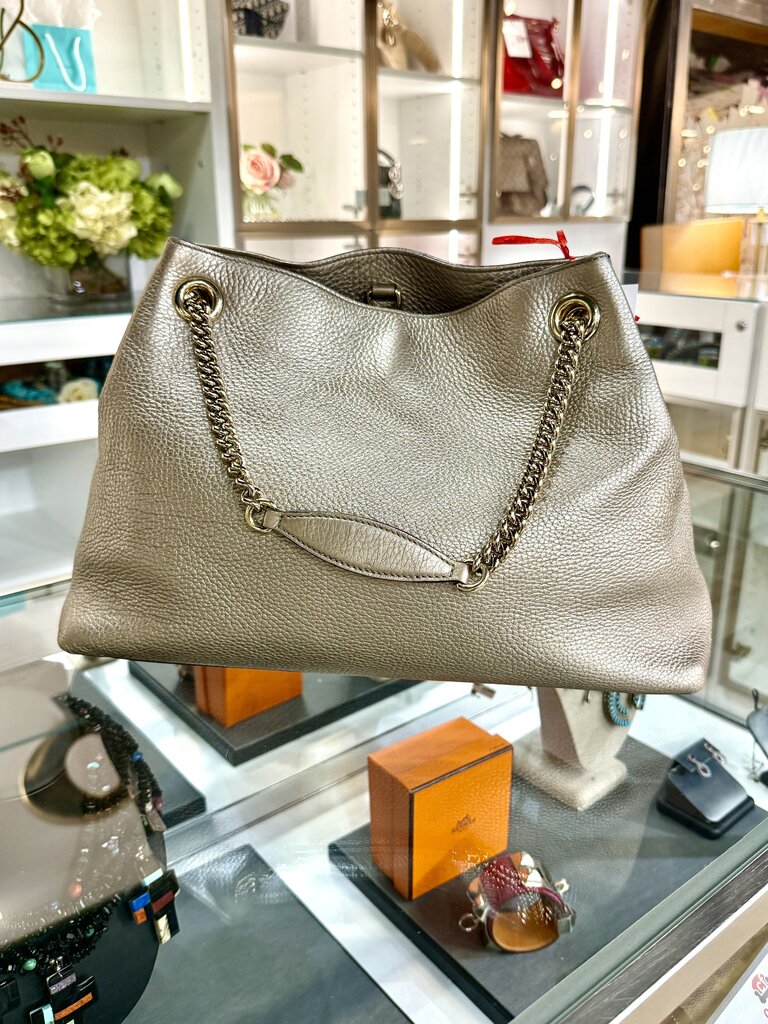 GUCCI INTERLOCKING G SOHO MEDIUM METALLIC LEATHER BAG