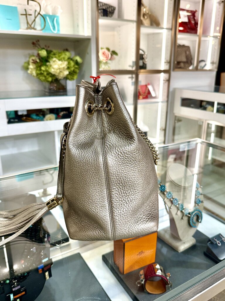 GUCCI INTERLOCKING G SOHO MEDIUM METALLIC LEATHER BAG